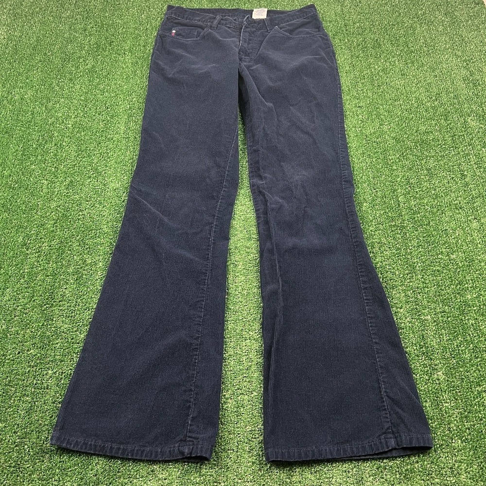 VTG Just USA Navy Blue Corduroy Flare Bell Bottom Pants Women's Sz 9 29x30" 90s